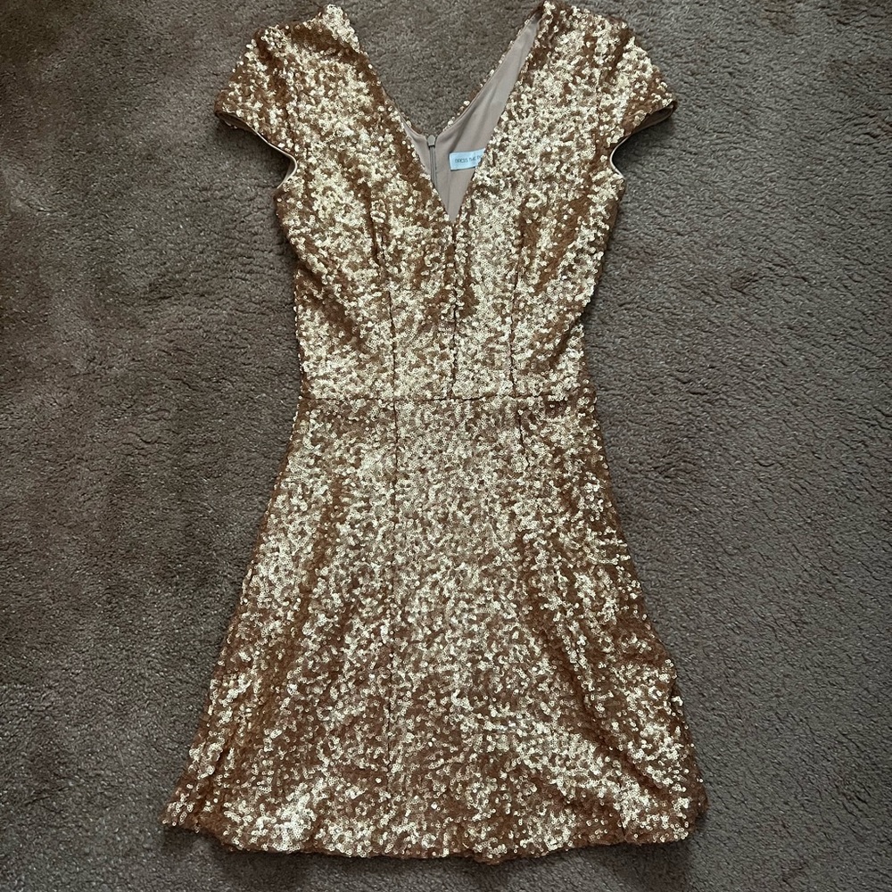 Dress The Population Gold Sequin Cap Sleeve Mini Dress Size XS